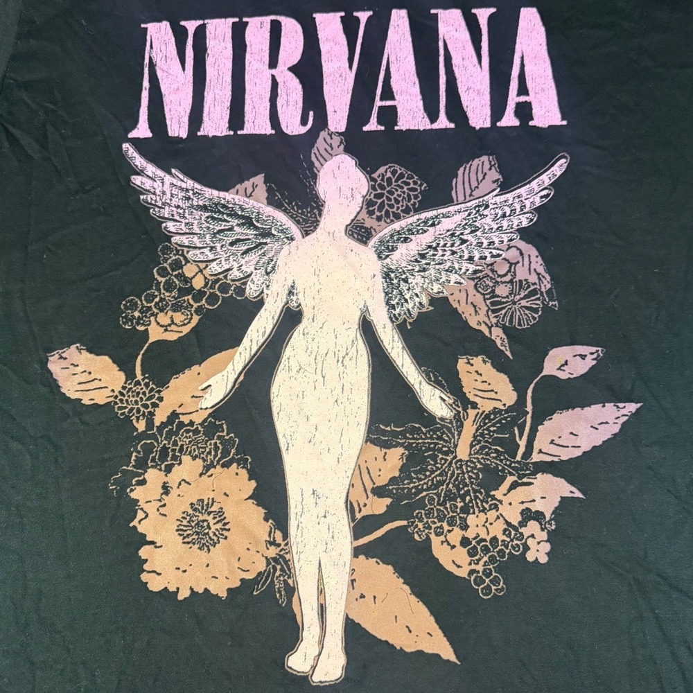 Nirvana In Utero Angel Graphic Band T-Shirt Mens 2XL Black Pink Black Cotton